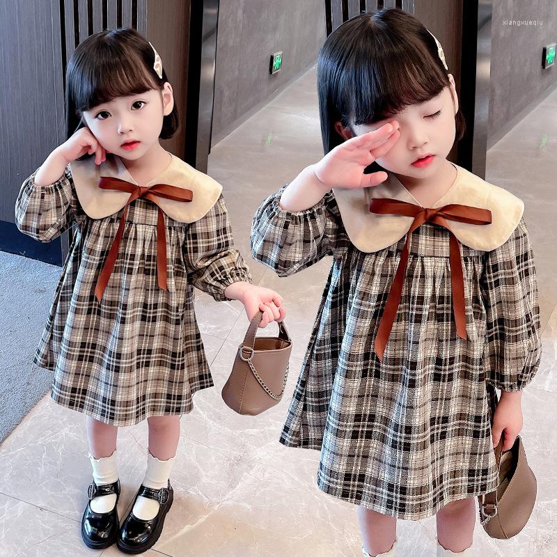 

Girl Dresses Girls' Doll Collar Plaid Dress 2023 Spring Children'S Korean Fashion Foreign Princess Skirt, Khaki