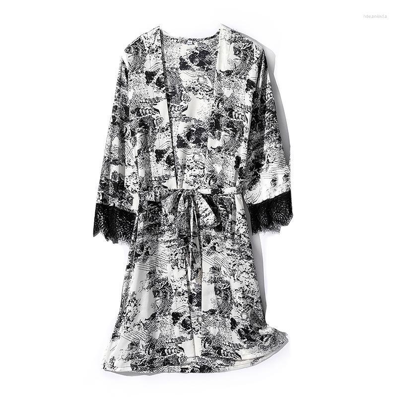 

Women's Sleepwear Women's Sexy Pink Lace Robe Kimono Bath Gown Female Silk Rayon Nightdress Casual Nightgown Intimate Lingerie Summer, Black