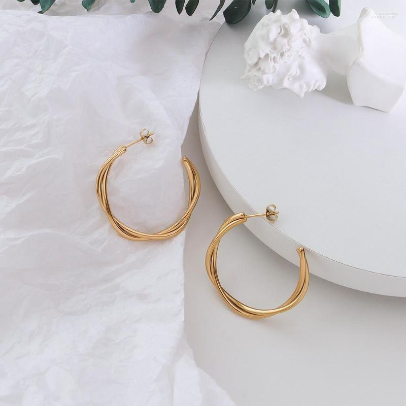 

Hoop Earrings Hong Kong Style Women's Vintage Twisted Round C-type Stainless Steel Trend