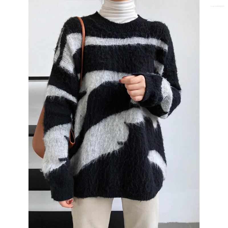 

Women's Sweaters Women's Mohair Sweater Fall Winter Korean Style Slouchy Zebra Pattern Oversize Pullover Knitted Jumpers, Zebra stripes