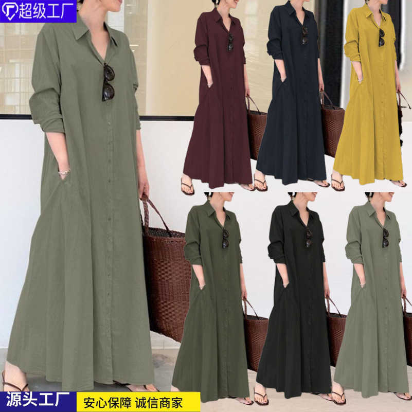 

Large women's new Muslim spring and autumn long sleeve simple loose casual long Japanese and Korean shirt dress, Claret