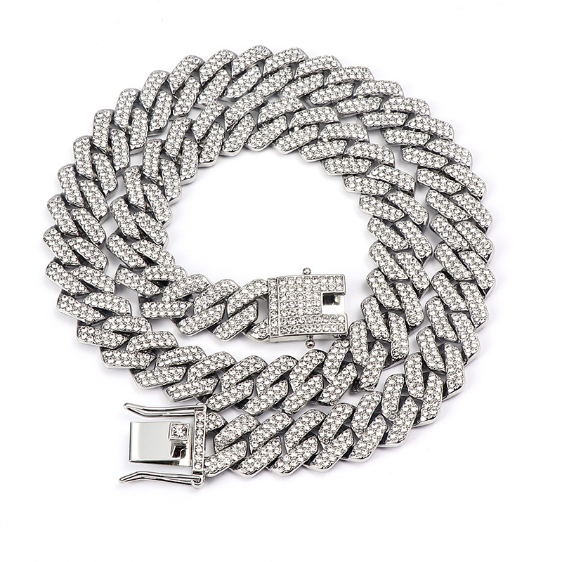 

14mm Rhombus Full Inlaid Rhinestone Vintage Hip-hop Cuban Chain Necklace