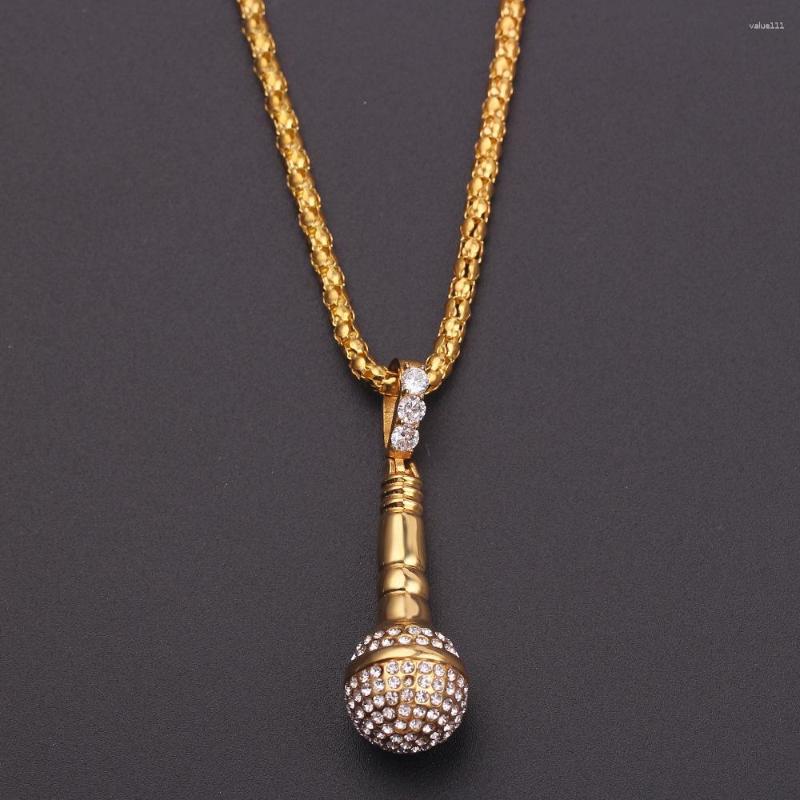 

Pendant Necklaces Style Music Lovers Hip Hop Rapper Microphone Necklace Gold Color CZ Crystal Women Men Jewelry Accessories