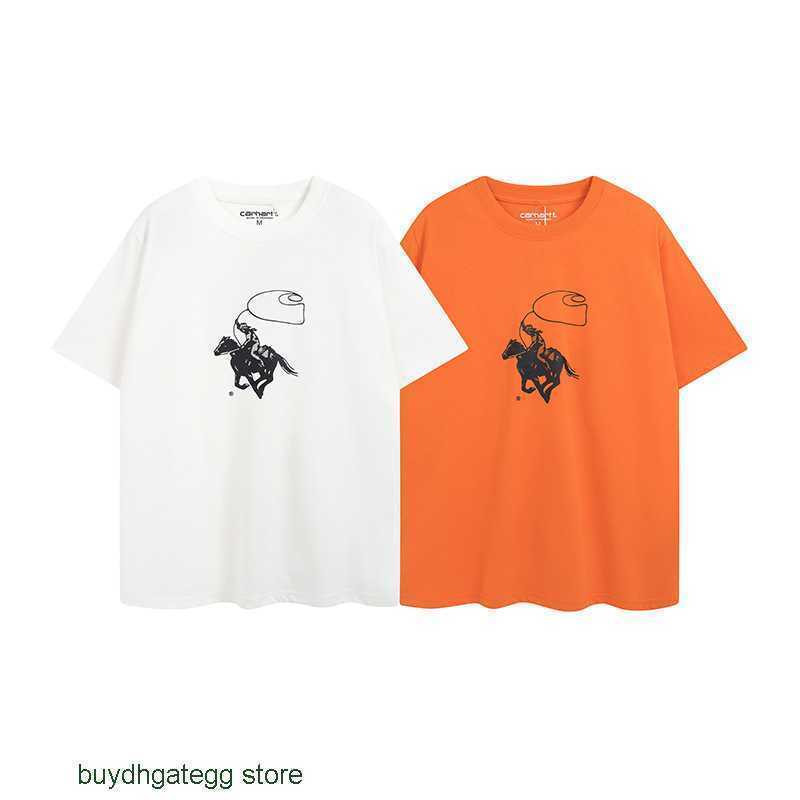 

Traf Fashion Men's and Women's T-shirt Tooling Brand Carhart New Work Clothes Brand Outdoor Horseback Riding Figure Printed Short Sleeved, White