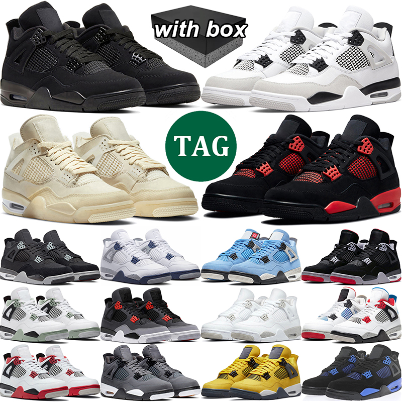 

With Box 4s men women Basketball Shoes Military Black Cat Midnight Navy University Blue 4 Red Thunder Sail White Oreo mens trainer, 16