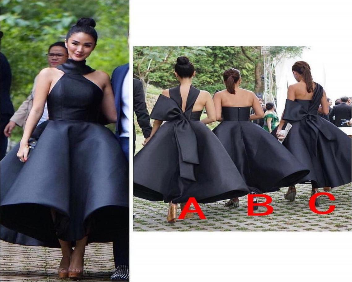 

New Design Ball Gown Black Bridesmaid Dresses Backless Bow Knot Maid of Honor Wedding Guest Dress Custom Made Prom Evening Party G1651241