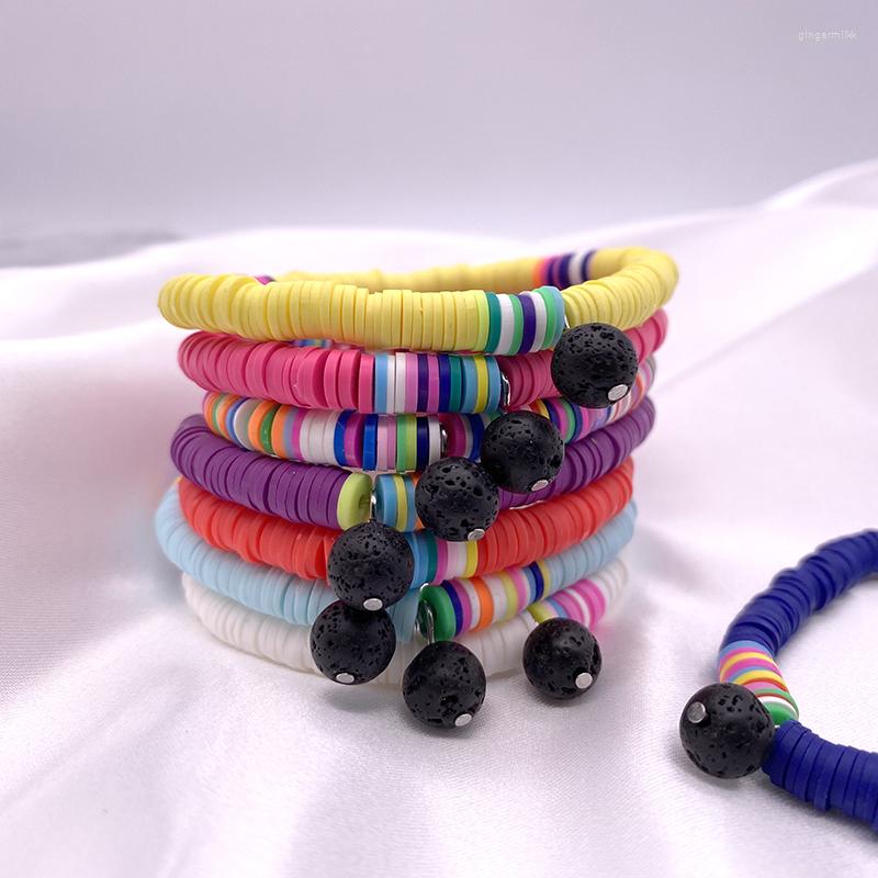 

Bangle Lava Stone Boho African Multicolor Polymer Clay Heishi Beads Surf Bracelet Women Girl Elastic String Jewelry