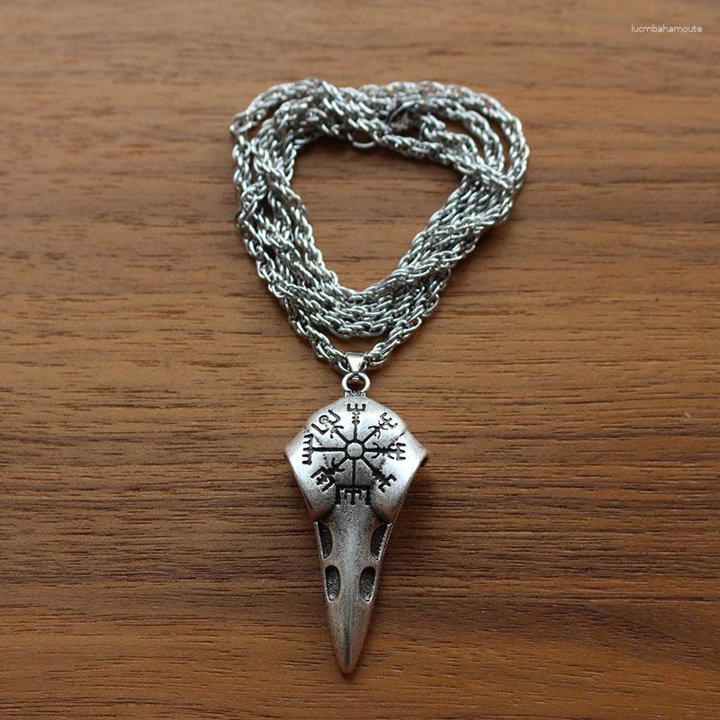 

Pendant Necklaces Norse Mythology Necklace Viking Vegvisir Men Triangle Skull Raven Head Scandinavian Jewelry