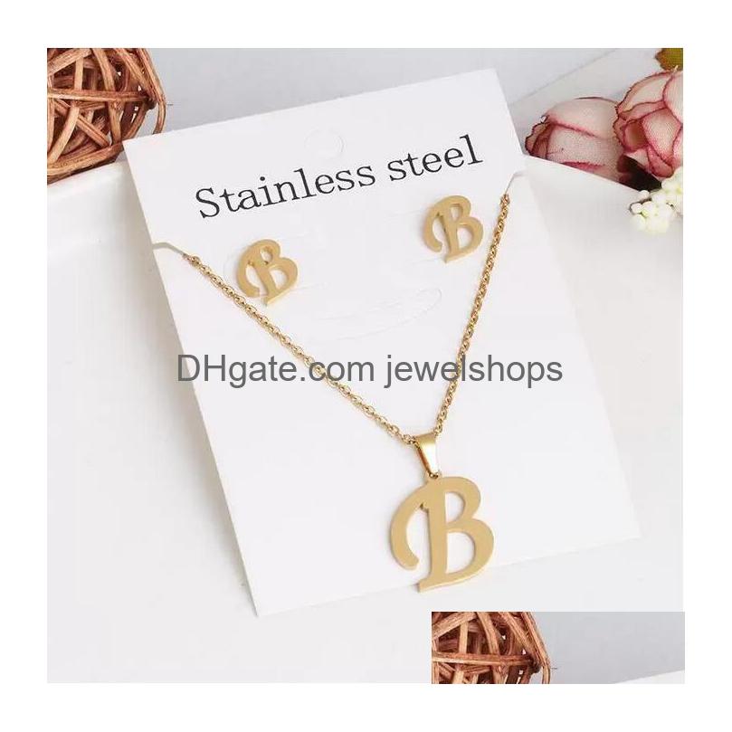 

Earrings Necklace 26 Letter Necklaces With Earring Jewelry Set Stainless Steel Gold Plated Choker Initial Pendant Women Alphabet C Dhtdf, See show