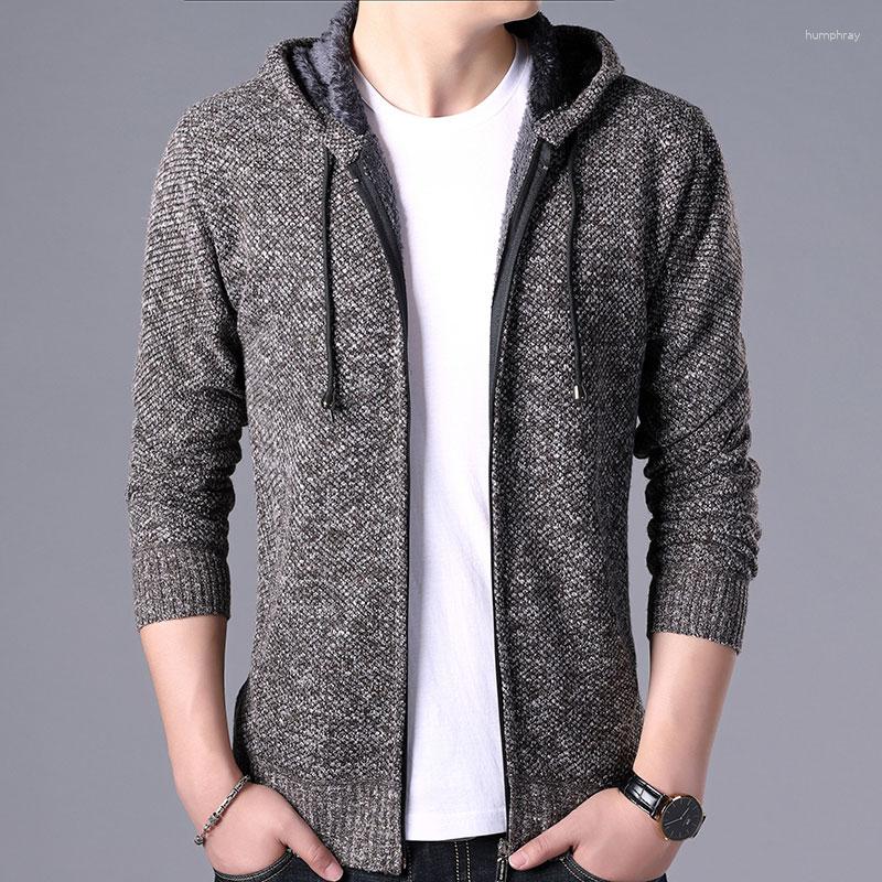 

Men's Sweaters Autumn And Winter Korean Style Men Solid Cardigan Men's Casual Hooded Sweater Coat Zipper Knitted Jacket Male 8802, Jh