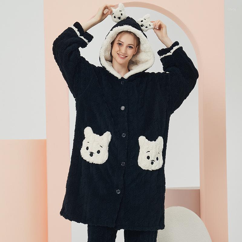 

Women's Sleepwear Coral Velvet Pajamas Women Plus Thick Winter One-piece Suit Kawaii Pajama Set, Black
