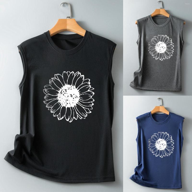 

Women's T Shirts Women Summer Sleeveless Crew Neck Sunflower Printing Tank Tops Casual TShirts Blouse Top, Black