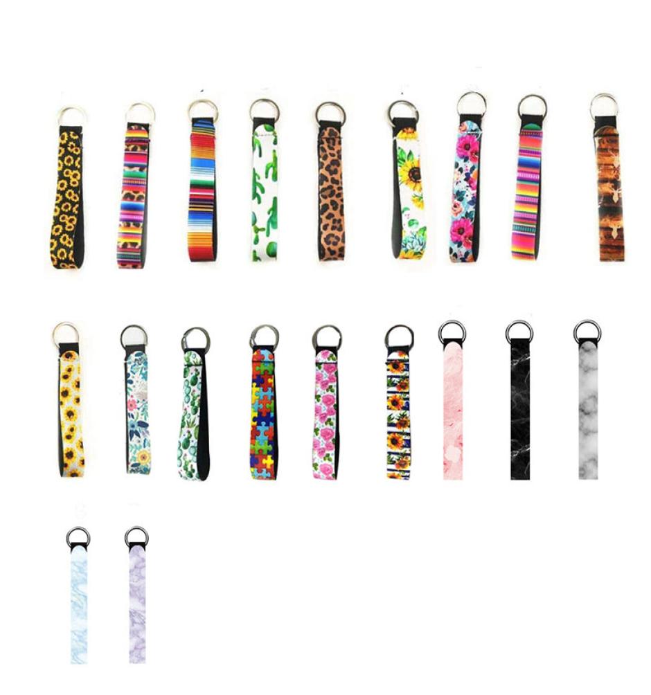 

Marble Printed Keychains Fashion Wristband Keychain Neoprene Key Ring Wristlet Leopard Serape Multi Colors Key Fob6245377