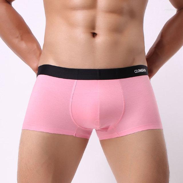 

Underpants Sexy Underwear Men Boxers Shorts Modal Panties Man Breathable Mid-waist U Convex Pouch Cueca Calzoncillos -XXL, Pink