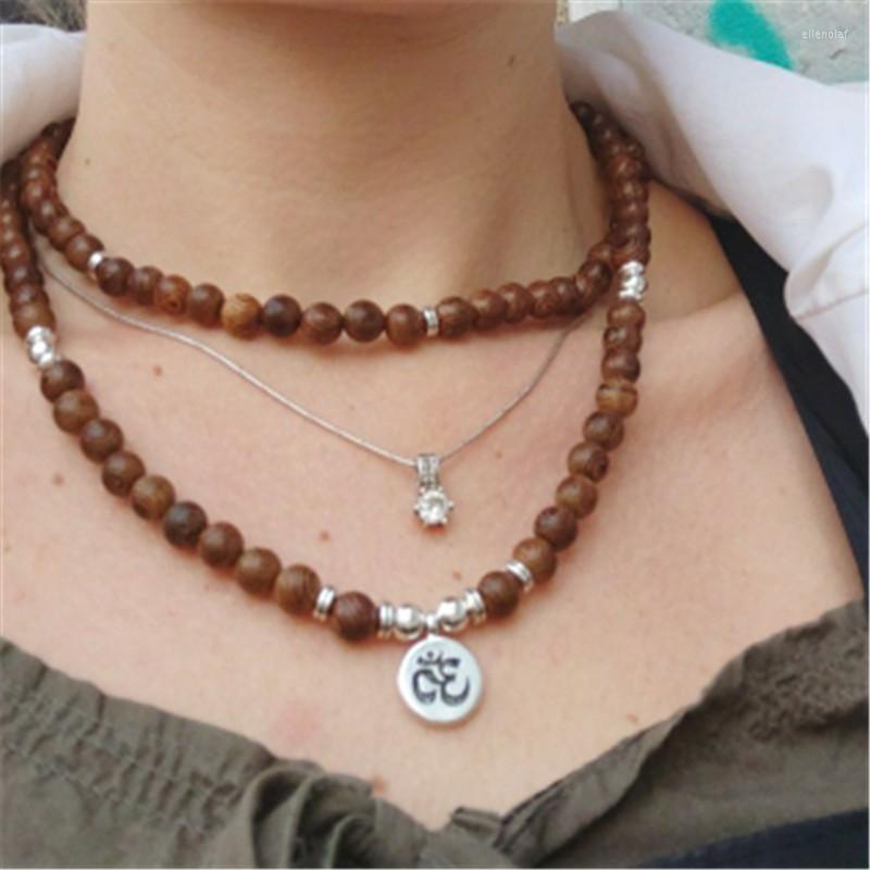 

Pendant Necklaces 108 Wooden Beads Buddhism OM Lotus Flower Of Life Necklace For Women Men Rosary Bracelets Vintage Prayering Jewelry Gord22