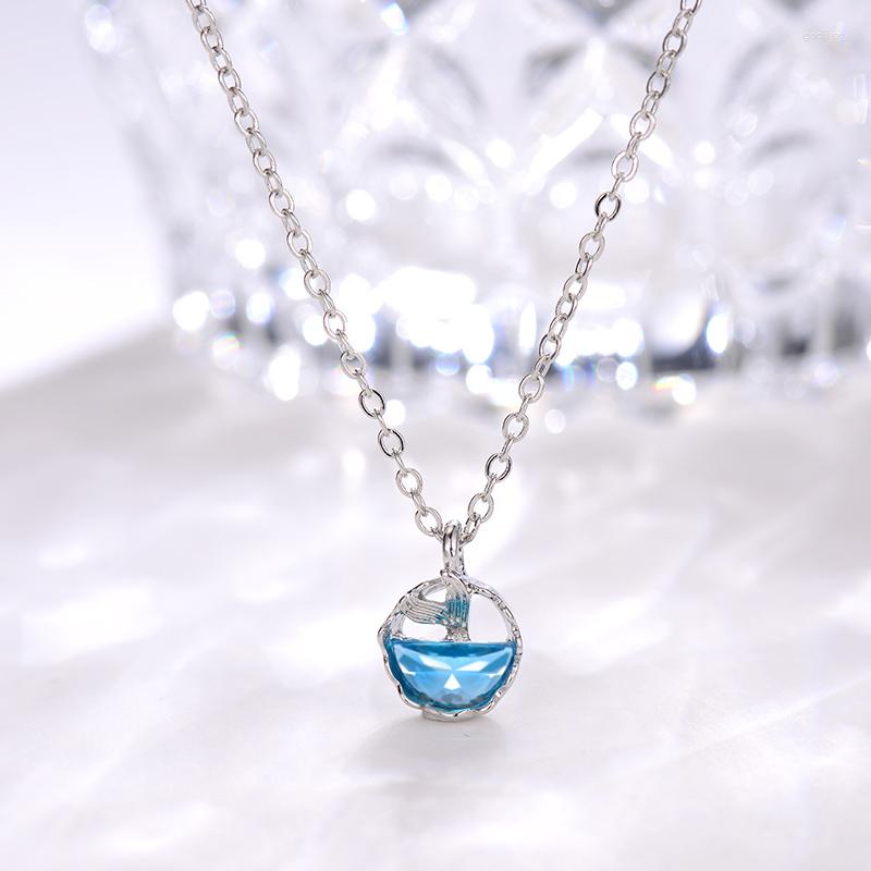 

Pendant Necklaces 2023 Silver Plated Mermaid Tears Foam Necklace For Women Simple Tail Blue Crystal Clavicle Chain Jewelry Accessory