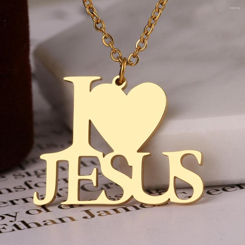 

Pendant Necklaces Stainless Steel Letters I Love Jesus Chain Choker Charm Fashion Necklace For Women Jewelry Party Friends Gifts