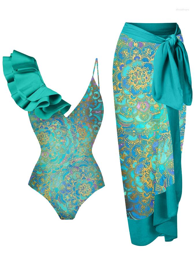 

Women' Swimwear Arrival Push Up 2023 Women' Swimsuit Floral Printed Ruffle Bikinis Strappy Bandage Brazilian Biquini Bathing Suit, Chocolate
