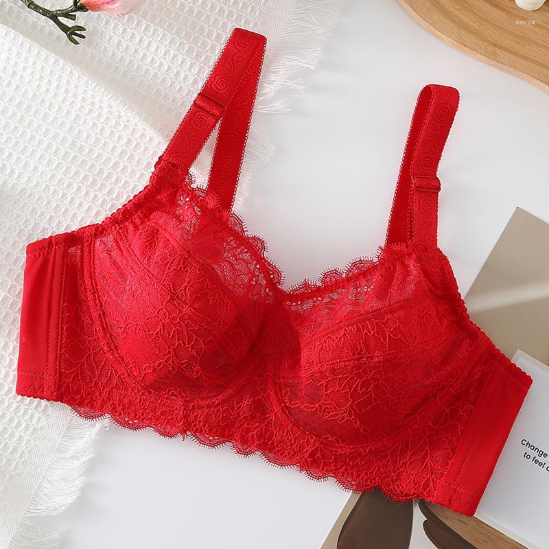 

Bras Women's Big Size Full Coverage Floral Embrodiery Ultra-thin Bra Lingerie 32 34 36 38 40 42 44 46 48 B C D E F G H, Red