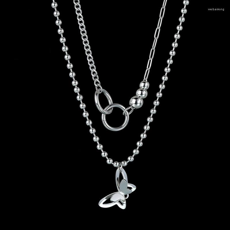

Pendant Necklaces 316L Stainless Steel Butterfly Choker Necklace Love Romantic Double Layer Chain For Women Girl Jewelry