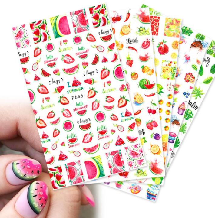 

3D Fruits Stickers for Nails Watermelon Lemon Strawberry Design Summer Adhesive Sliders Manicure Accessory6414794, Multi