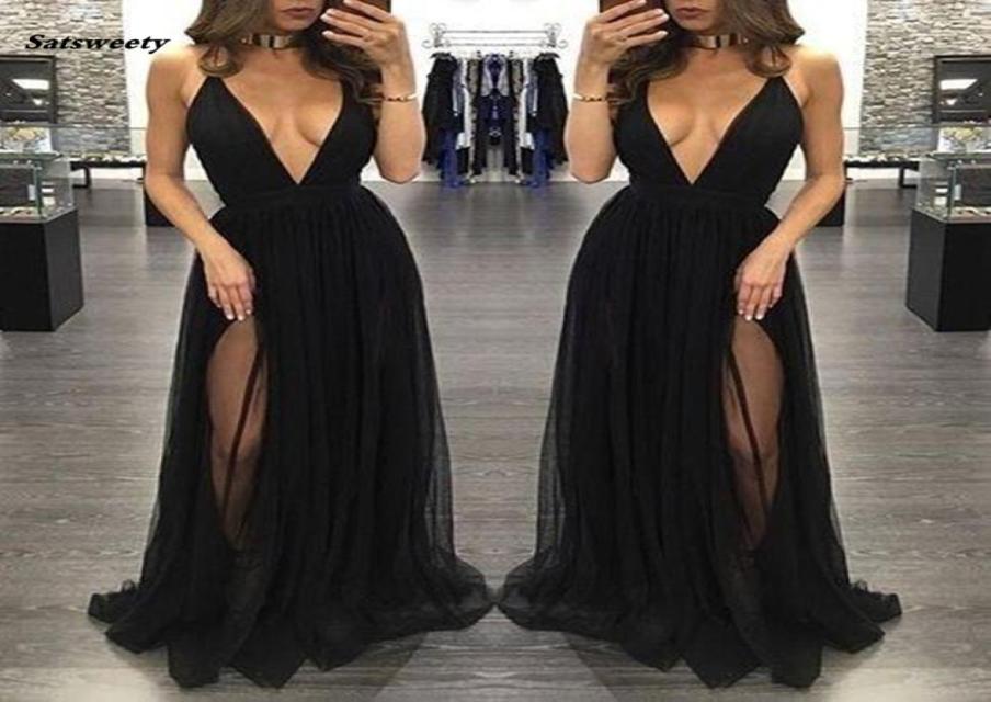

New High Side Split Tulle Prom Dresses Black Sexy Deep V Neck Long Women Skirts Formal Party Evening Gowns Vestidos de baile7158242, Dark green