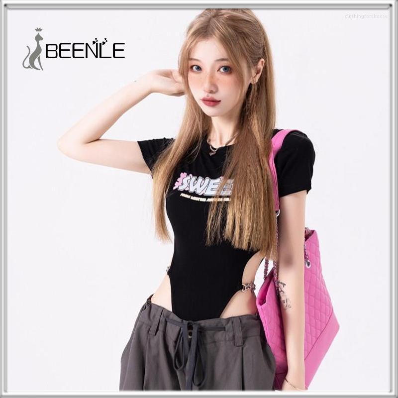 

Women's T Shirts BEENLE Woman Blouse Summer Korean Fashion Letter Print Sexy Girl Skinny T-shirt Hollow Vest Casual Tees Women Clothing, Black
