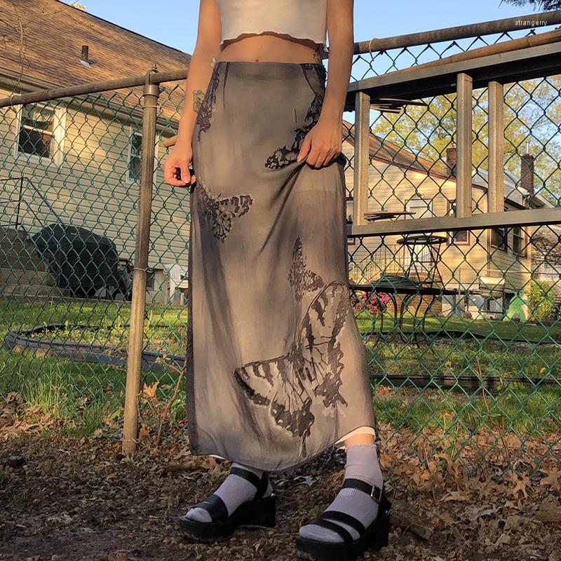 

Skirts Doury 2000s Vintage Midi Women Fairy Butterfly Long Straigt E-girl Harajuku Female Clothes Y2K Grunge Kawaii, Auburn