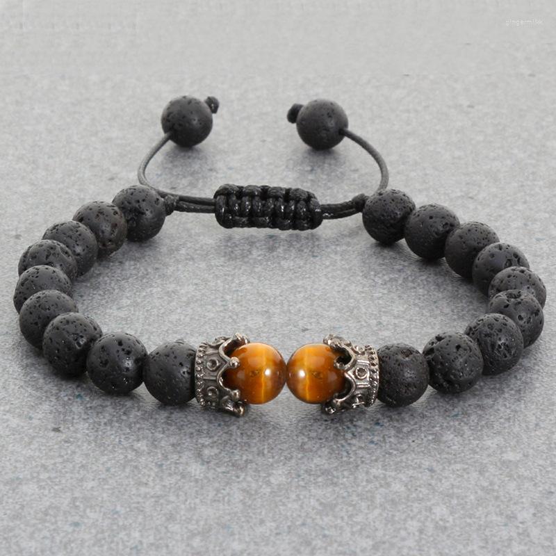 

Bangle 2023 Volcanic Stone Braided Men's Bracelet Retro Versatile Electroplating Side Crown Beaded For Men Lover's Gift