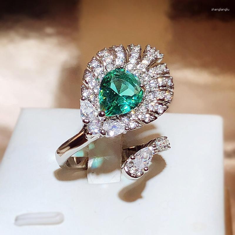 

Cluster Rings Fashion Unique Peacock Opening For Women High-grade Luxury Zircon Hyperbole Finger Accessories Party Jewelry