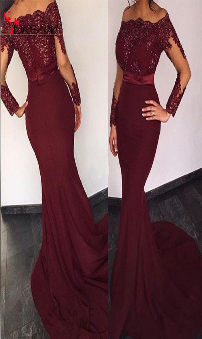 

Burgundy Wine Red Long Sleeve Prom Dress Sexy Off Shoulder Applique Special Occasion Dress Party Dress Plus Size vestido de festa 2154704, Green