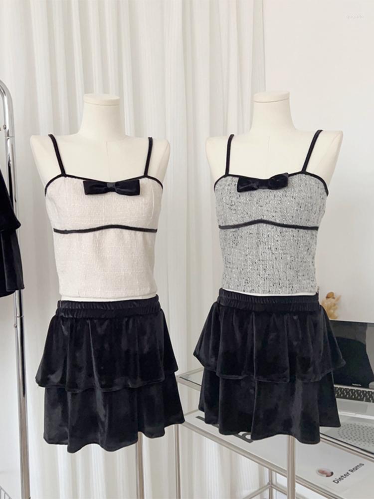

Women's Tanks 2023 Summer Women Fashion Contrast Color Design Suspender Vest Bow Decoration Slim Female Tank Tops Club Streetwear Chic, Black