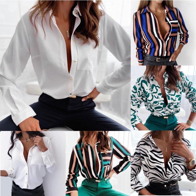 

Women's Blouses Woman Shirt Printed Long Sleeved Spring Autumn Pleated Elegant Womens Tops Sleeve Office Lady Work Shirts Female Slim Blusa, Black