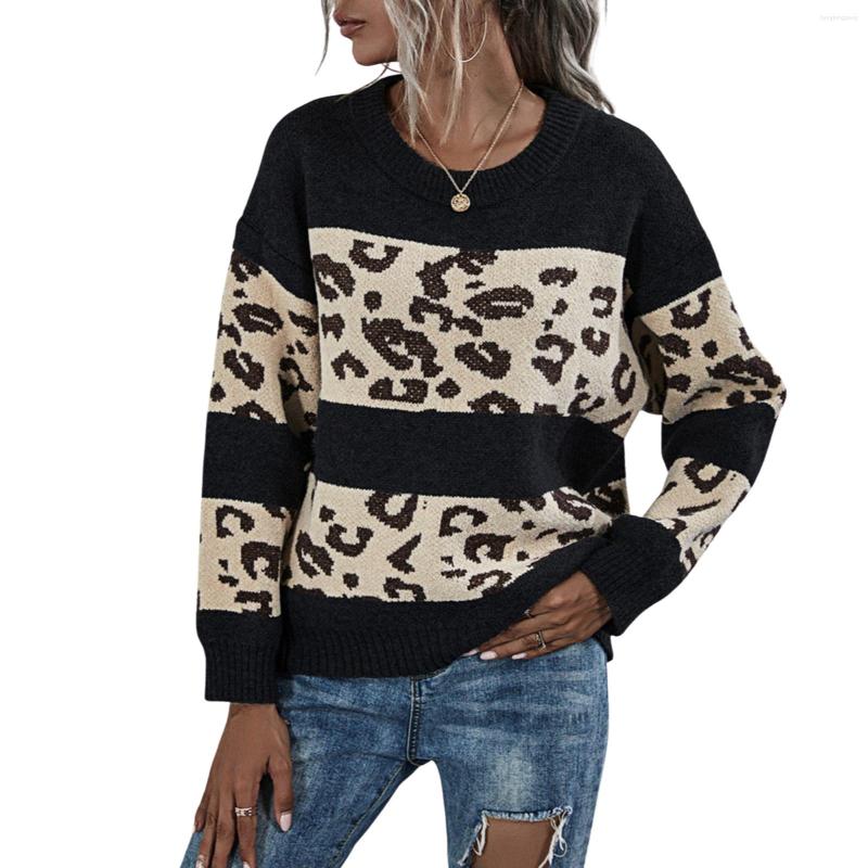

Women' Sweaters High Quality Women Casual Style Sweater Autumn And Winter Adults Long Sleeve Round Neck Leopard Pullover, Black