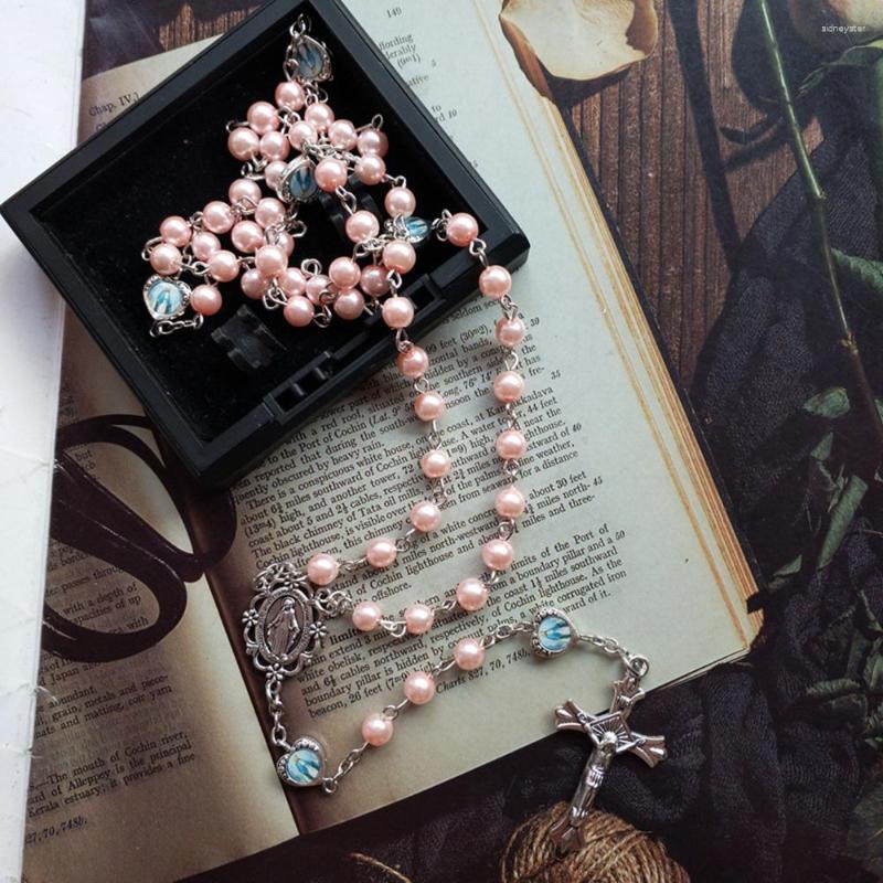 

Pendant Necklaces CottvoMiraculous Medal Our Lady Of Grace Pink Beads Chain Prayer Chaplet Catholic Crucifix Cross Rosary Necklace Jewelry