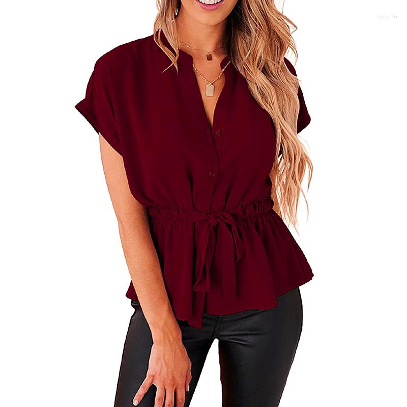 

Women' Blouses Women Short Sleeve Button Shirts Vintage Solid Harajuku Loose And Tops Casual Ladies Cotton Tunic Oversize 2023, Gray