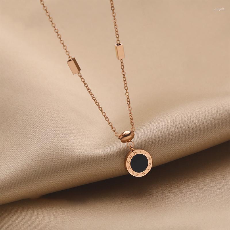 

Pendant Necklaces Korean Fashion Classic Light Luxury High Quality Titanium Steel Roman Disc Gift Banquet Woman Jewelry Necklace