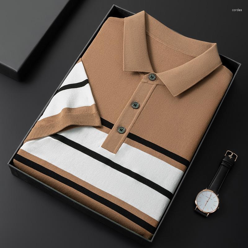 

Men's Polos Premium Luxury Men's Polo Short Sleeve 2023 Summer Striped T-shirt Fashion Casual Breathable Shirt Brand Wear, 23607black