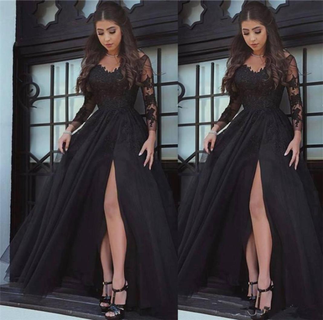 

Black Amazing Vneck Long Sleeve Prom Dresses Appliques Tulle Long Formal Prom Gowns Robe De Bal Party Evening Dresses6975357, Ivory