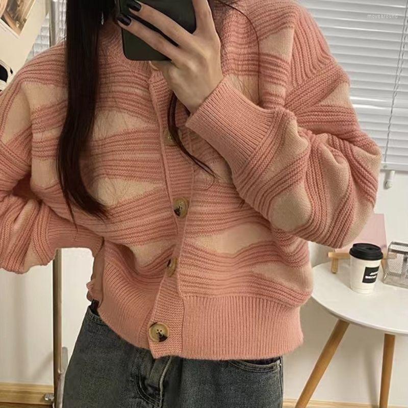

Women's Knits Vintage Woman Loose Sweater Autumn Winter Leisure 2023 Cardigan Long Sleeve O-Neck Single Breasted Casual Knitted Coat T441, Pink