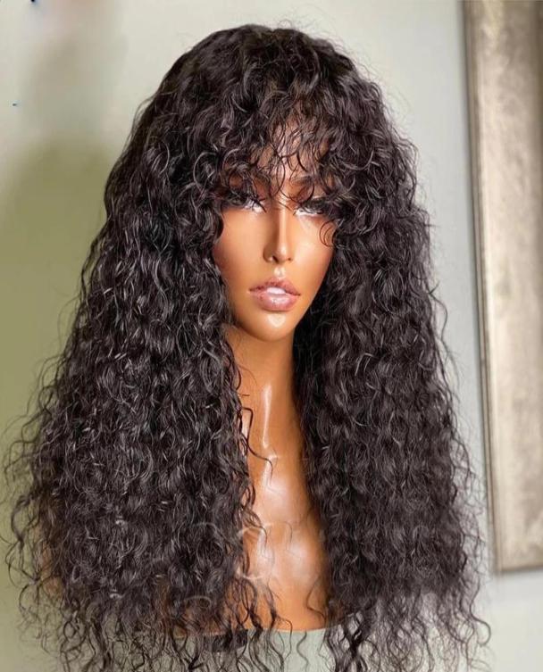 

Indian Natural Curly With Bangs 100 Human Hairs Wigs withs Baby Hair 250Density Pre Plucked 13x6 Lace Front Wigs Remy Fringe Wig9791148, Ombre color