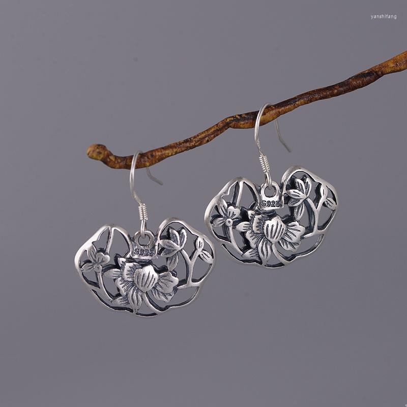 

Dangle Earrings FNJ Matte Peony Flower 925 Silver Original Pure S925 Sterling Drop Earring For Women Jewelry