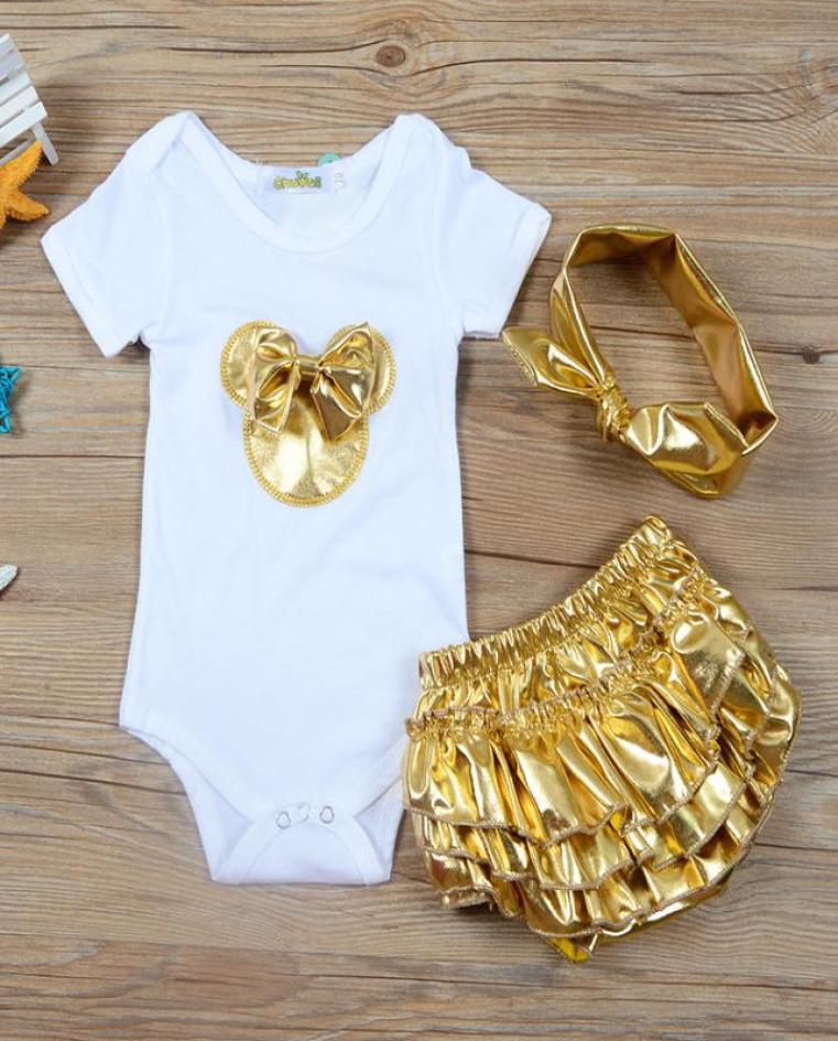 

2018 Baby Girl Clothes 3pcs Clothing Sets Cotton Baby Rompers Golden Bloomers Shorts Headband Newborn Clothes Baby Outfits Toddler7873014, Black