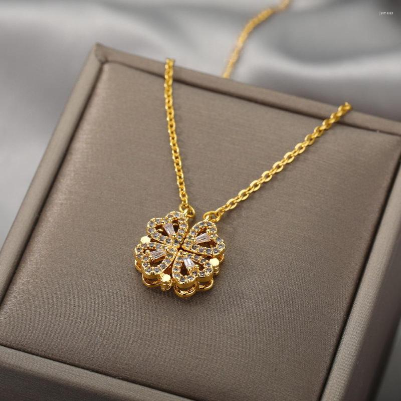 

Pendant Necklaces Ins Love Heart Folding Necklace Gold-plated Zircon Openable For Women Girls Fashion Jewelry Gift