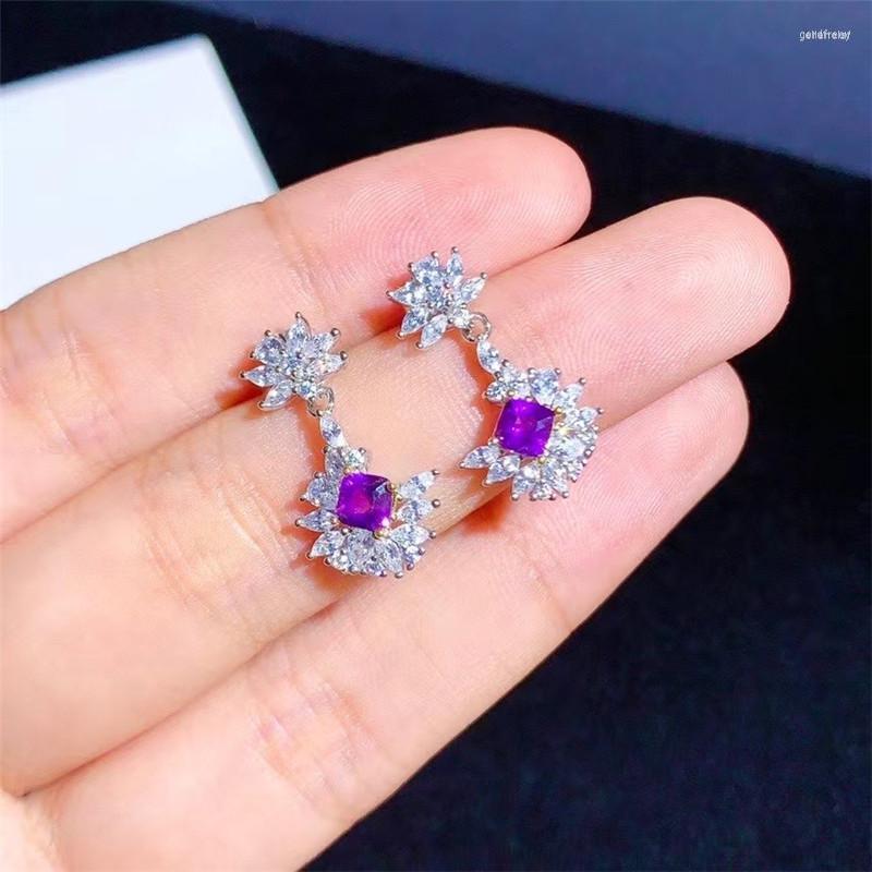 

Dangle Earrings Natural Amethyst 925 Silver Women's Luxurious And Elegant High-end Atmosphere