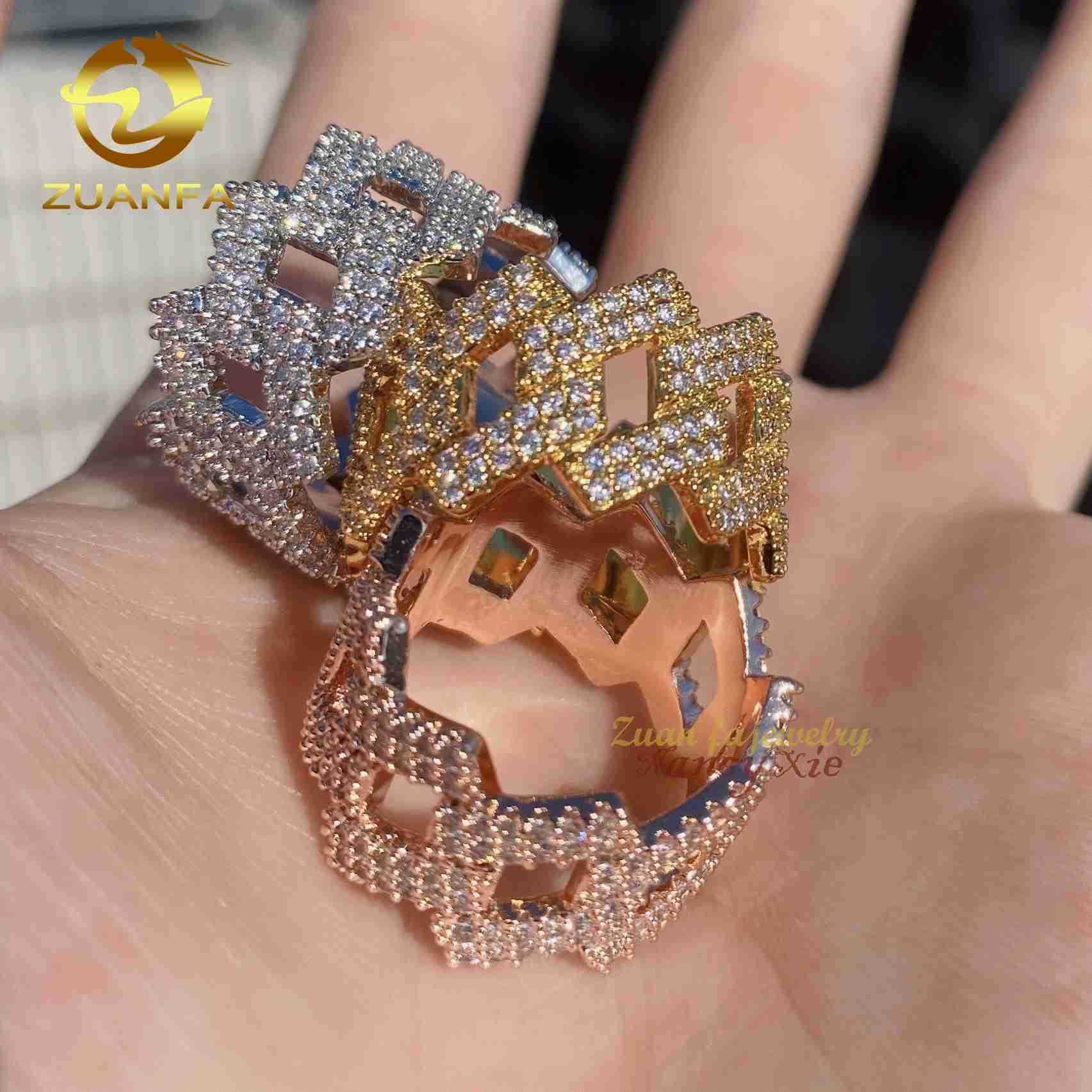 

Fine Hip Hop Jewelry d Color 2 Rows Designer Vvs Moissanite Diamond Rings Mens Ring