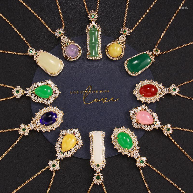 

Pendant Necklaces Retro Water Drop Imitation Jade Necklace Stainless Steel Fashion Geometric Choker Jewelry Party Gifts For Women Girls