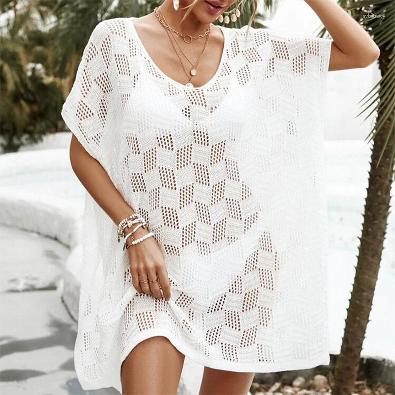 

Women's Swimwear Summer Women Loose Fitting Beach Cover Up Hollow Out Top Knit Sun Protection Suit 2023 Model, Creamy-white
