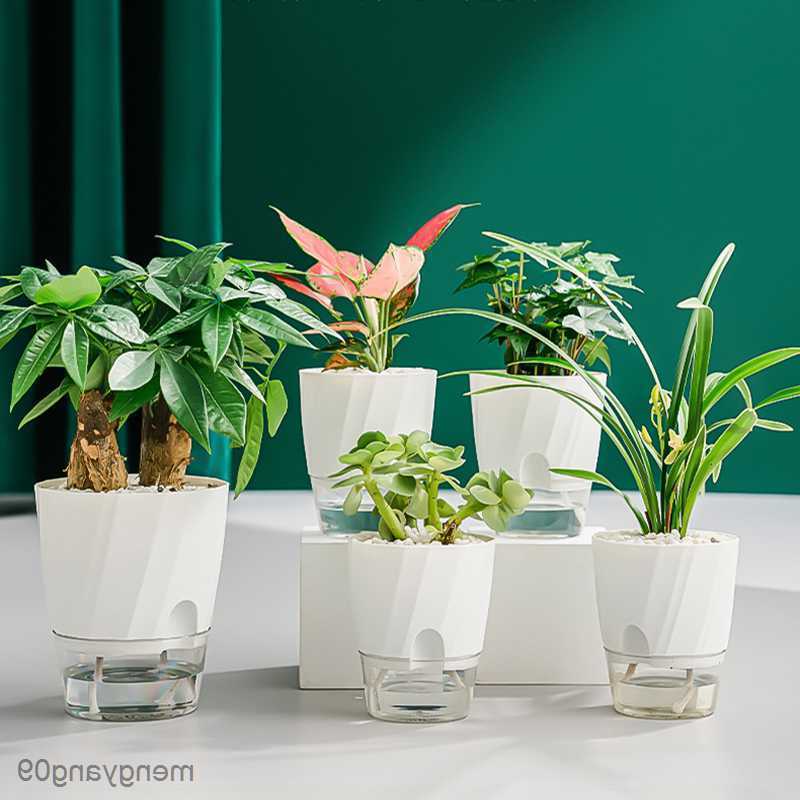 Planters Pots Lazy Hydroponic Flower Pot Automatic Water-Absorbing Flowerpot Transparent Double Layer Plastic Self Watering Planter Office L26052-image-879939338