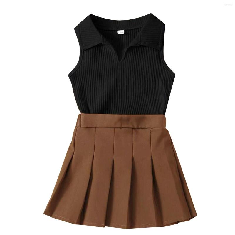 

Clothing Sets Baby Womens Clothes Kids Toddler Child Infant Girls Solid Sleeveless Ribbed Tops Vest Pleated Skirt 2PCS 3 Month Gift, Black